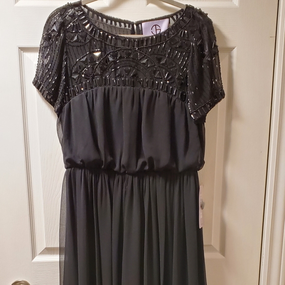 New JS modest black short sleeve maxi beaded dress - Picture 2 of 7